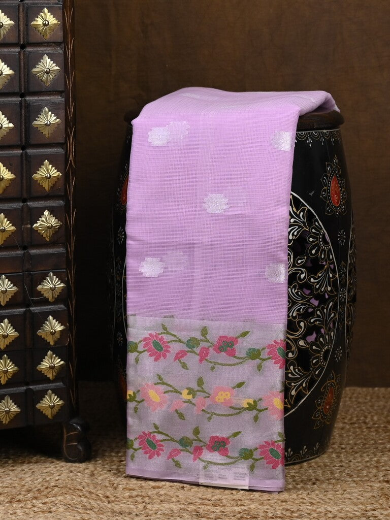 Kota fancy saree lavender color allover zari motifs & zari border with self pallu and running blouse