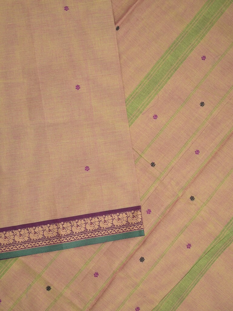 Kanchi cotton saree in beige color allover checks with self pallu and matching blouse