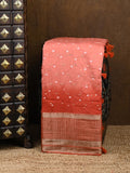 Munga bandhani fancy saree peach color allover work & zari border with contrast pallu and blouse