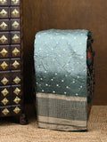 Munga bandhani fancy saree light blue color allover work & zari border with contrast pallu and blouse