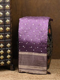 Munga bandhani fancy saree lavender color allover work & zari border with contrast pallu and blouse