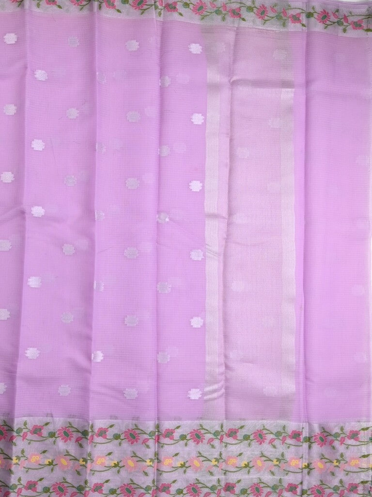 Kota fancy saree lavender color allover zari motifs & zari border with self pallu and running blouse