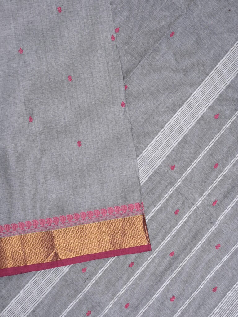 Kanchi cotton saree in bluish grey color allover checks with self pallu and matching blouse