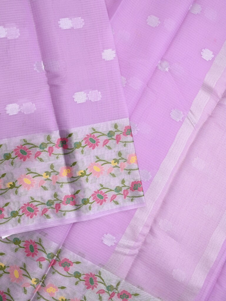 Kota fancy saree lavender color allover zari motifs & zari border with self pallu and running blouse
