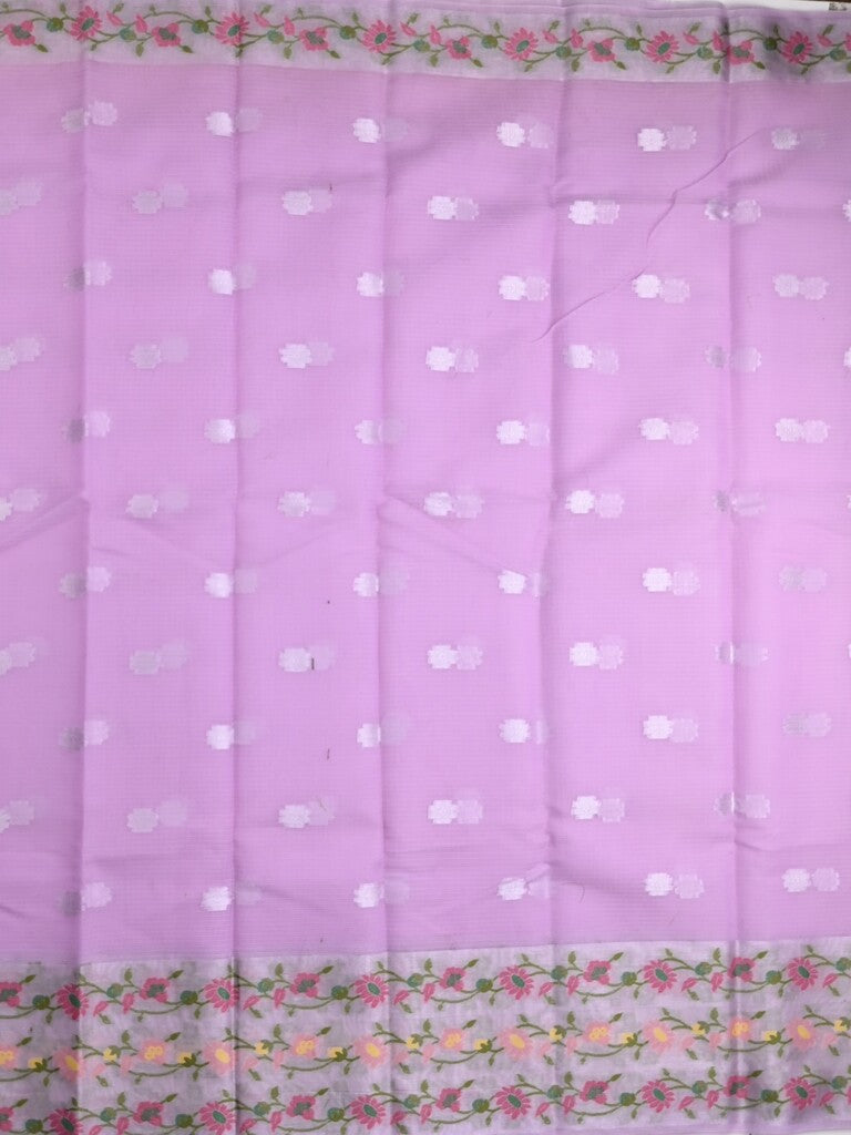 Kota fancy saree lavender color allover zari motifs & zari border with self pallu and running blouse