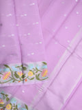 Kota fancy saree lavender color allover zari motifs & zari border with self pallu and running blouse