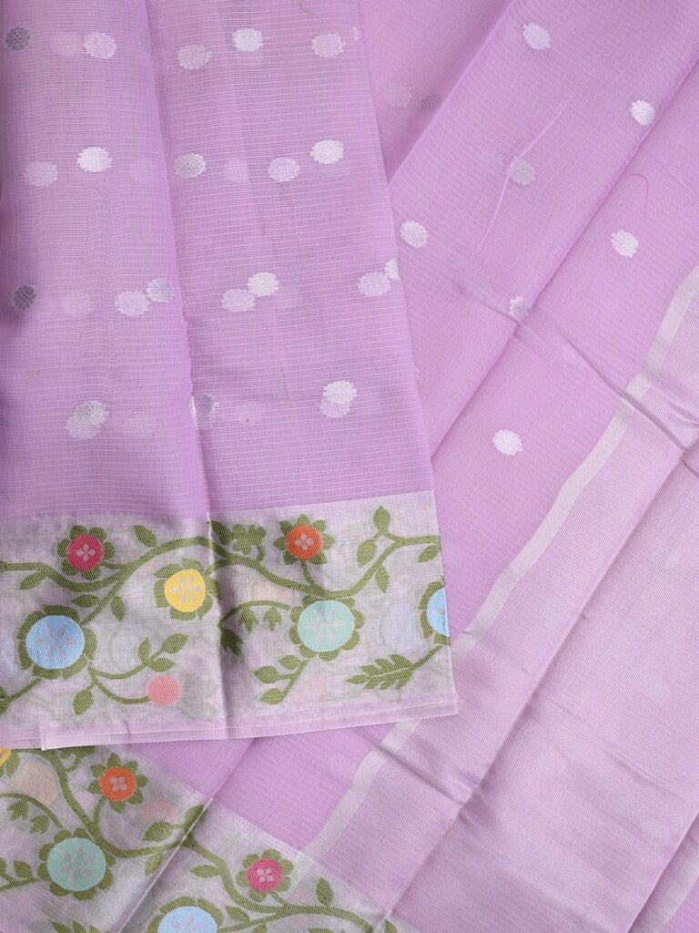 Kota fancy saree lavender color allover zari motifs & zari border with self pallu and running blouse