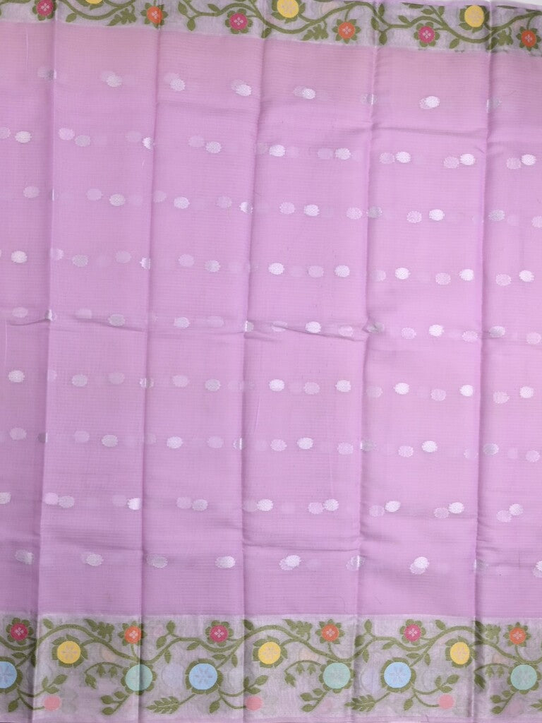 Kota fancy saree lavender color allover zari motifs & zari border with self pallu and running blouse