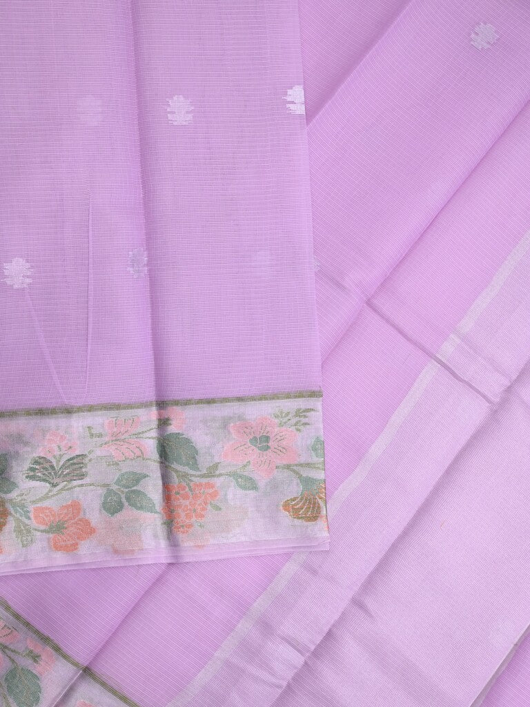 Kota fancy saree lavender color allover zari motifs & zari border with self pallu and running blouse