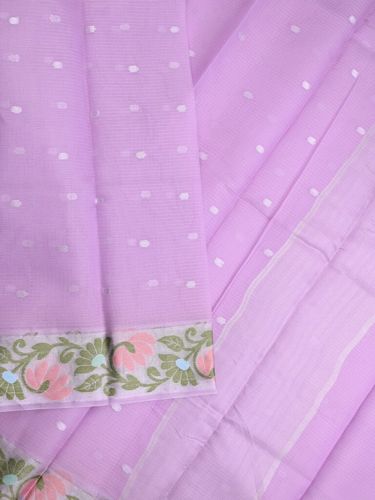 Kota fancy saree lavender color allover zari motifs & zari border with self pallu and running blouse