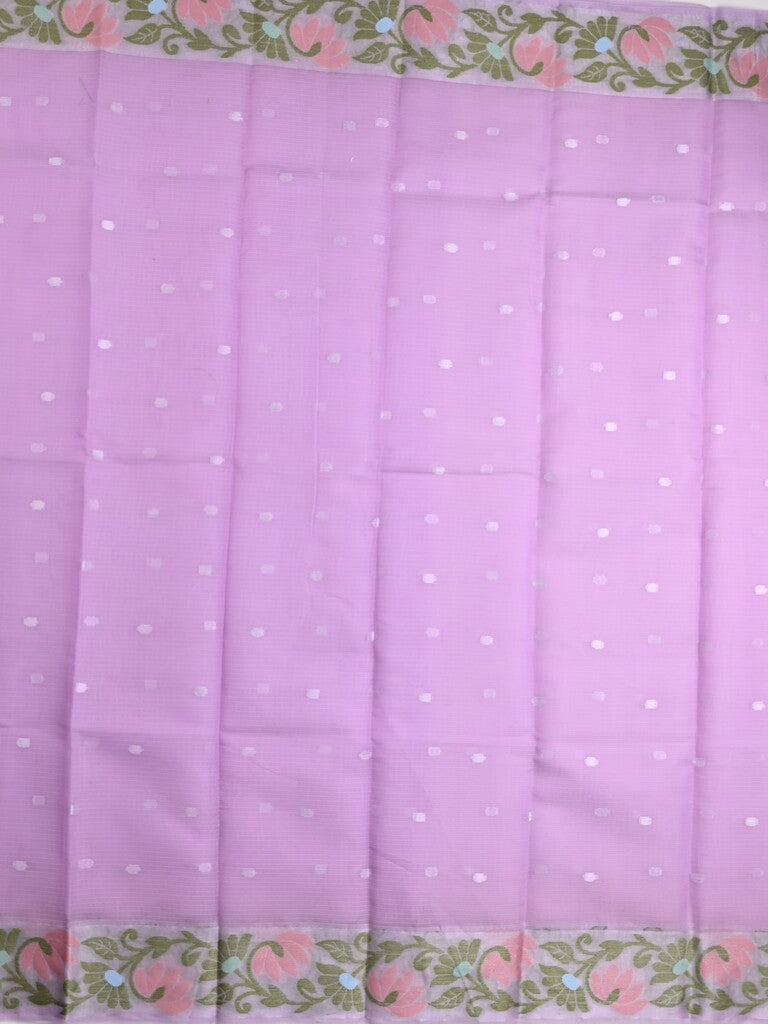 Kota fancy saree lavender color allover zari motifs & zari border with self pallu and running blouse