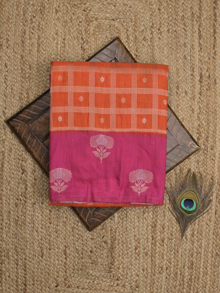 Jute matka fancy saree for women | orange | checks | party wear
