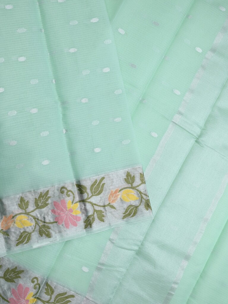 Kota fancy saree light blue color allover zari motifs & zari border with self pallu and running blouse