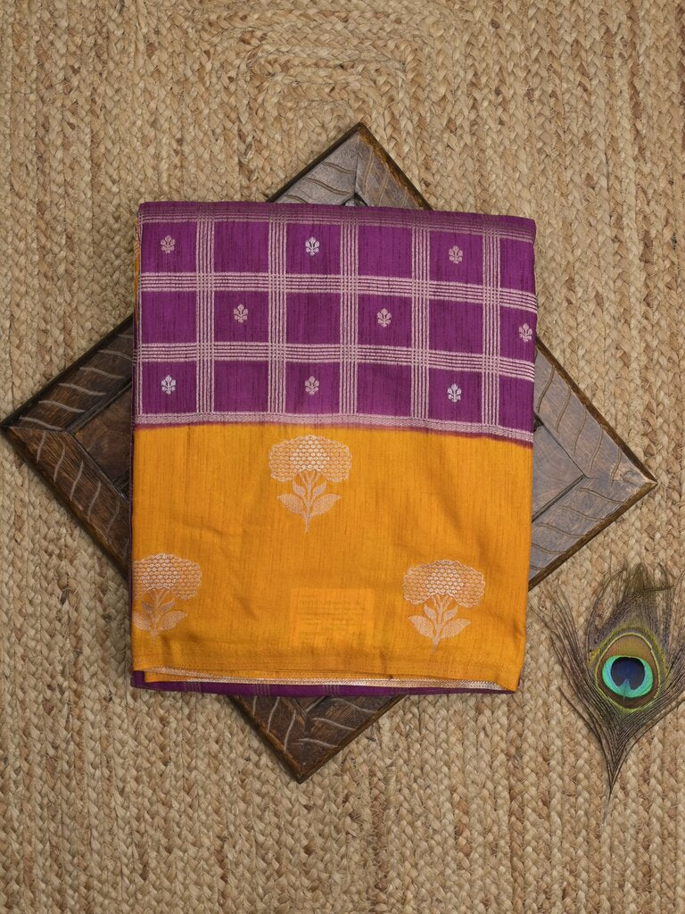 Jute matka fancy saree for women | orange | checks | party wear