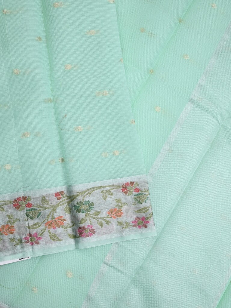 Kota fancy saree light blue color allover zari motifs & zari border with self pallu and running blouse