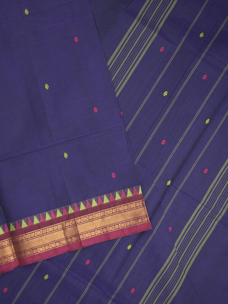 Kanchi cotton saree in navy blue color allover checks with self pallu and matching blouse