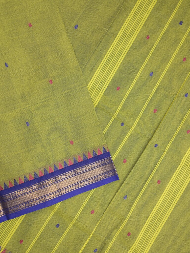 Kanchi cotton saree in olive green color allover checks with self pallu and matching blouse