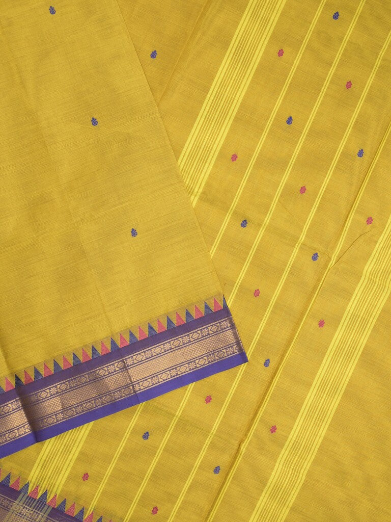 Kanchi cotton saree in yellow color allover checks with self pallu and matching blouse