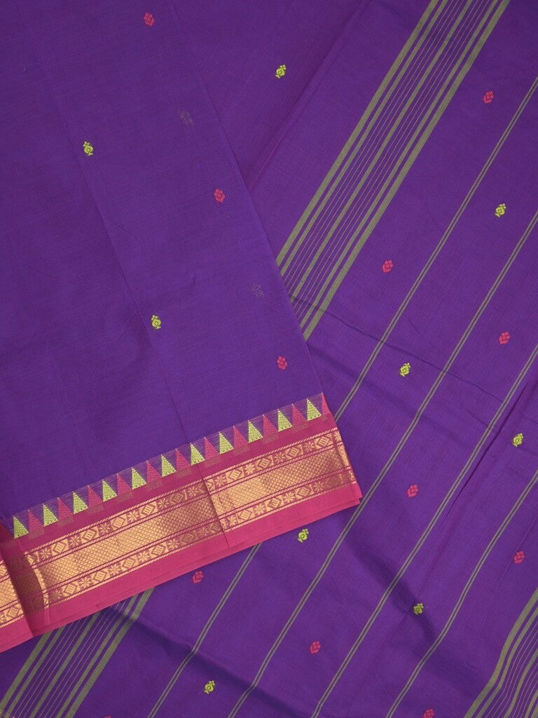 Kanchi cotton saree in violet color allover checks with self pallu and matching blouse