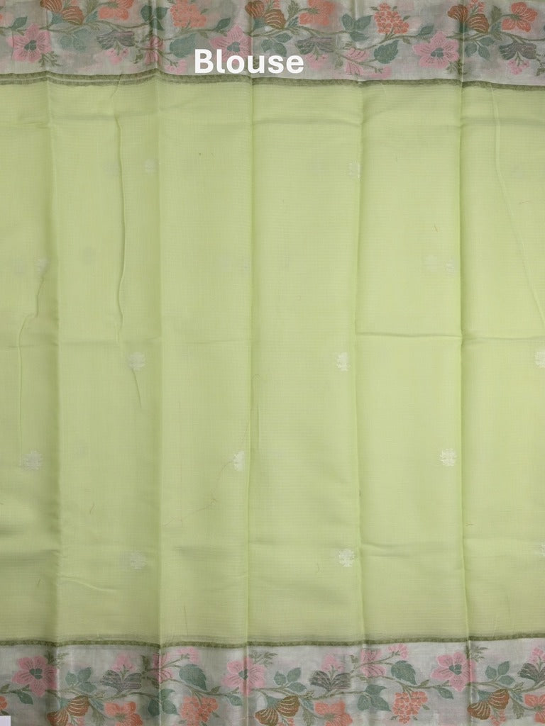 Kota fancy saree light green color allover zari motifs & zari border with self pallu and running blouse