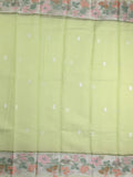 Kota fancy saree light green color allover zari motifs & zari border with self pallu and running blouse