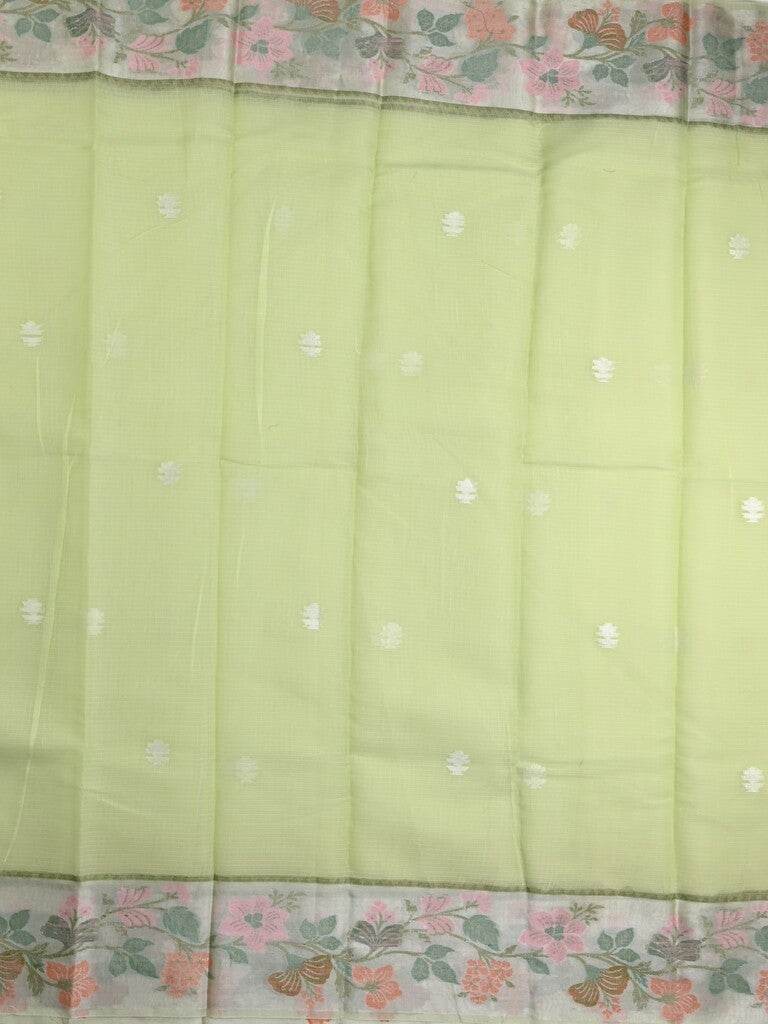 Kota fancy saree light green color allover zari motifs & zari border with self pallu and running blouse