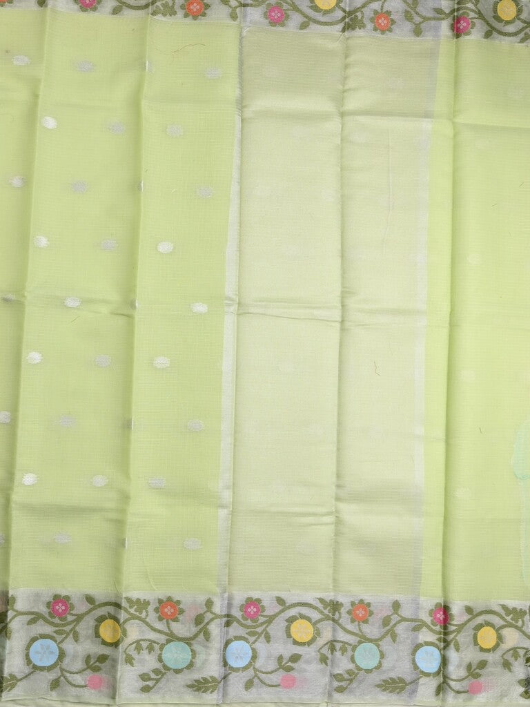 Kota fancy saree light green color allover zari motifs & zari border with self pallu and running blouse
