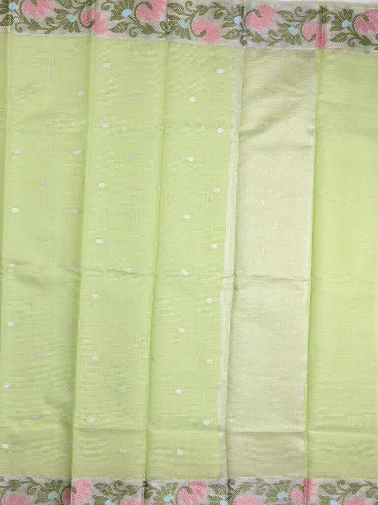 Kota fancy saree light green color allover zari motifs & zari border with self pallu and running blouse