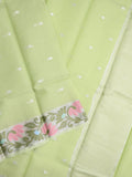 Kota fancy saree light green color allover zari motifs & zari border with self pallu and running blouse