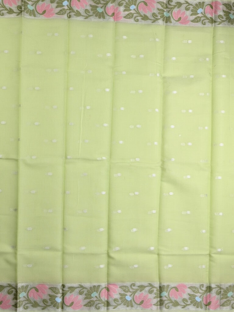Kota fancy saree light green color allover zari motifs & zari border with self pallu and running blouse