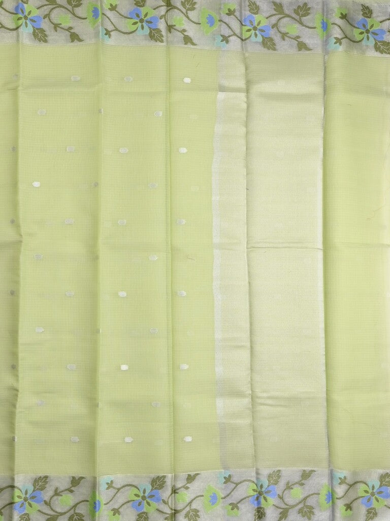 Kota fancy saree light green color allover zari motifs & zari border with self pallu and running blouse