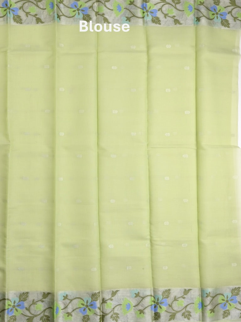 Kota fancy saree light green color allover zari motifs & zari border with self pallu and running blouse
