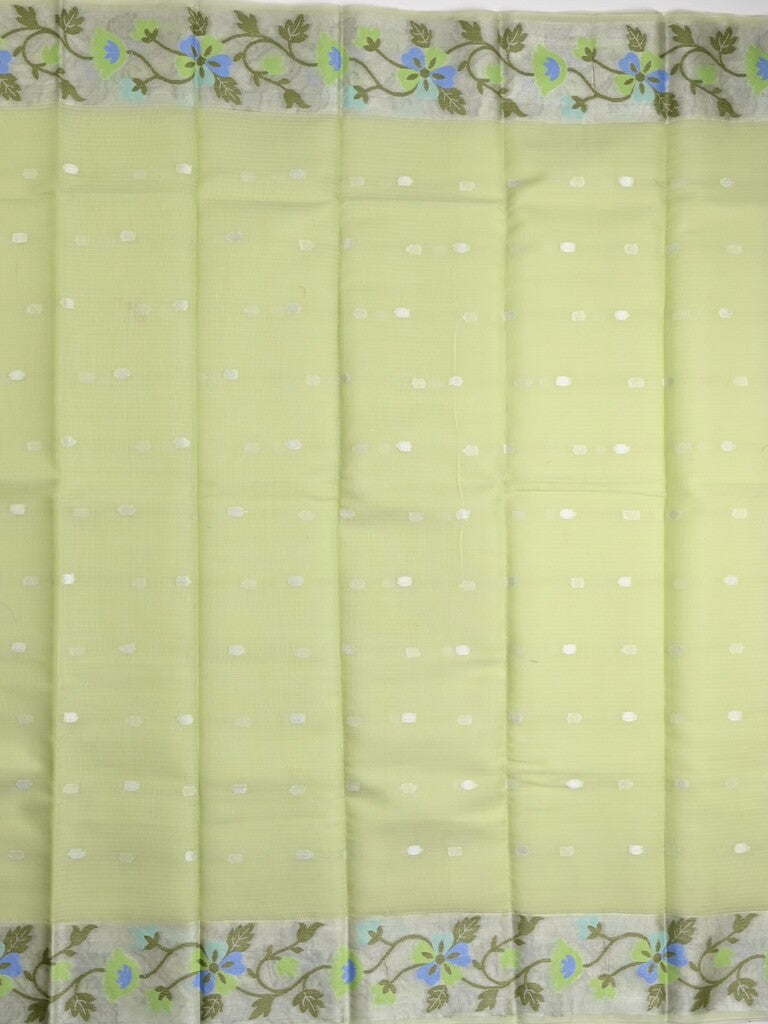 Kota fancy saree light green color allover zari motifs & zari border with self pallu and running blouse