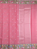 Kota fancy saree pink color allover zari motifs & zari border with self pallu and running blouse