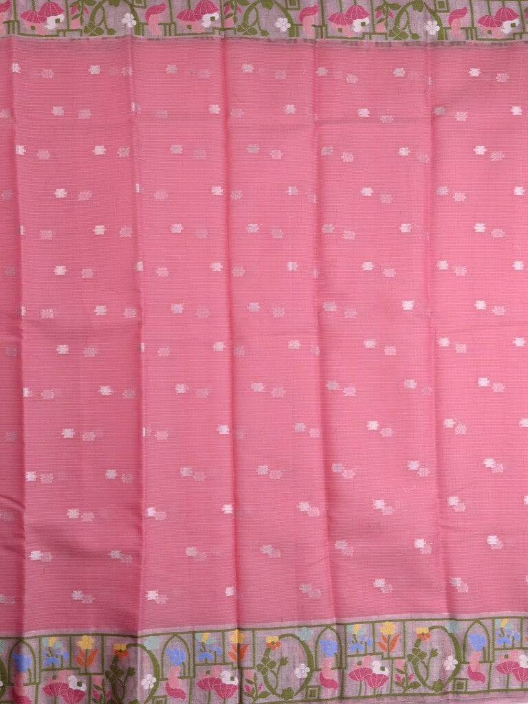 Kota fancy saree pink color allover zari motifs & zari border with self pallu and running blouse
