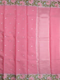 Kota fancy saree pink color allover zari motifs & zari border with self pallu and running blouse
