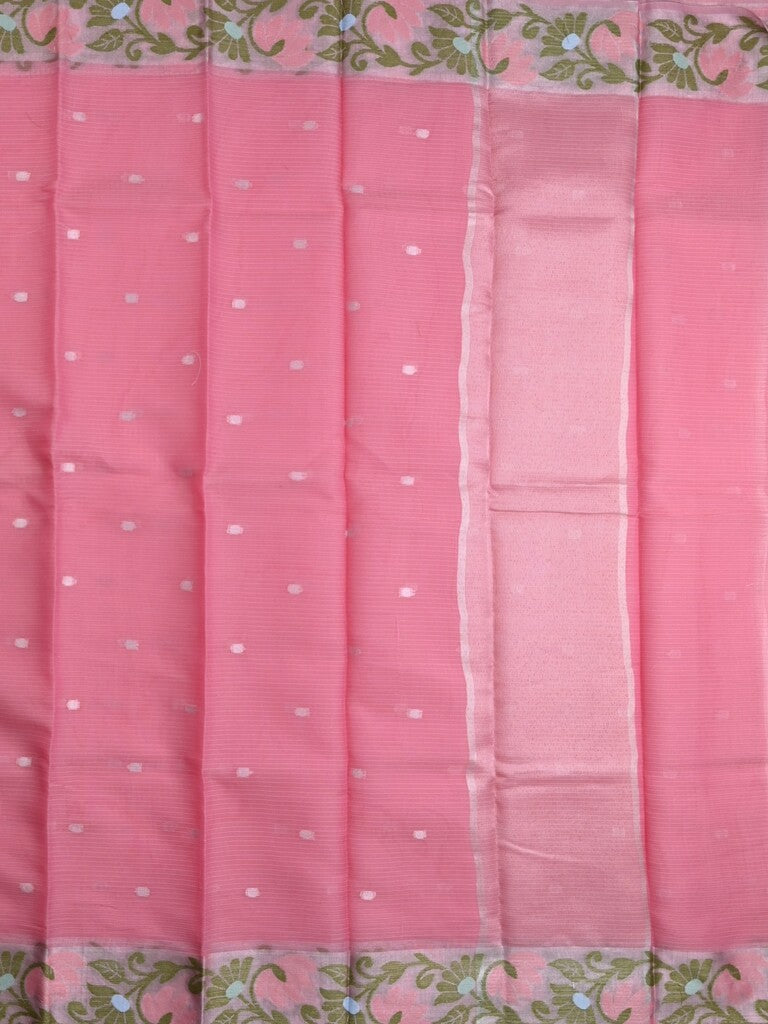 Kota fancy saree pink color allover zari motifs & zari border with self pallu and running blouse