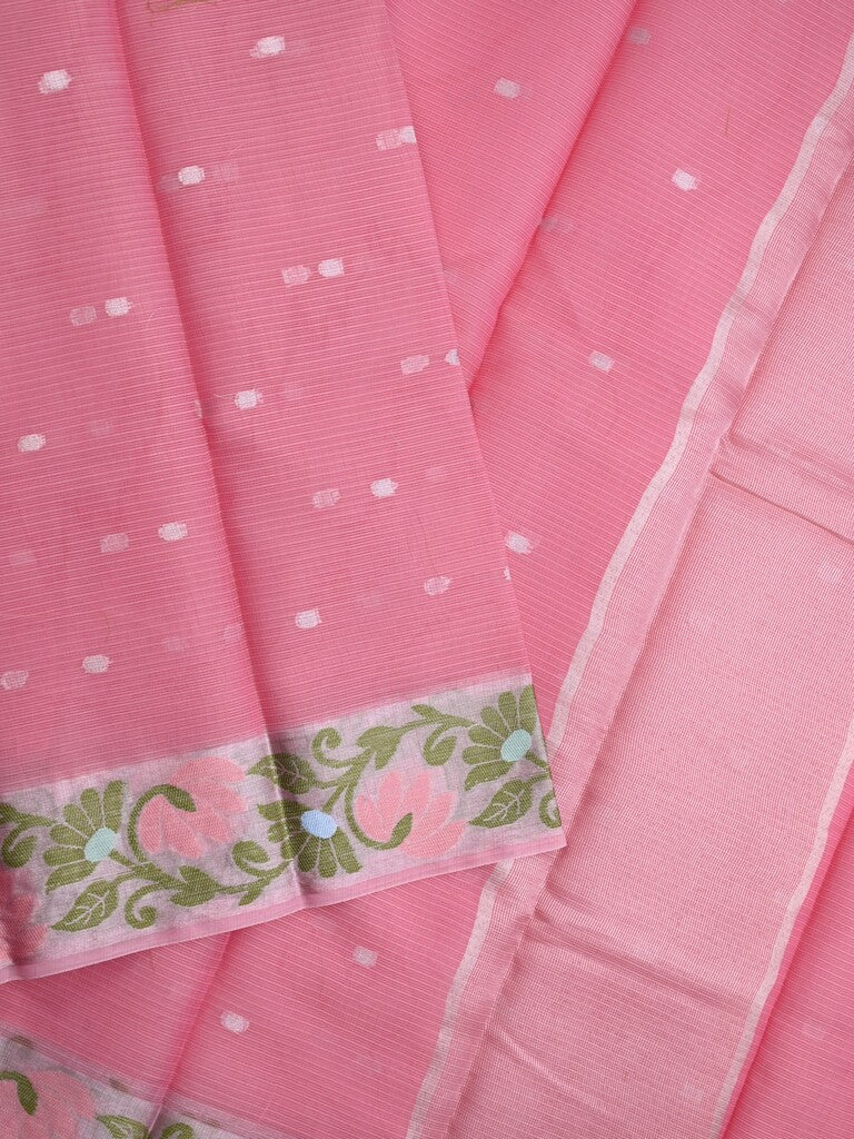 Kota fancy saree pink color allover zari motifs & zari border with self pallu and running blouse