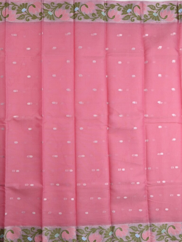 Kota fancy saree pink color allover zari motifs & zari border with self pallu and running blouse