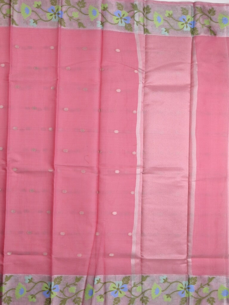 Kota fancy saree pink color allover zari motifs & zari border with self pallu and running blouse