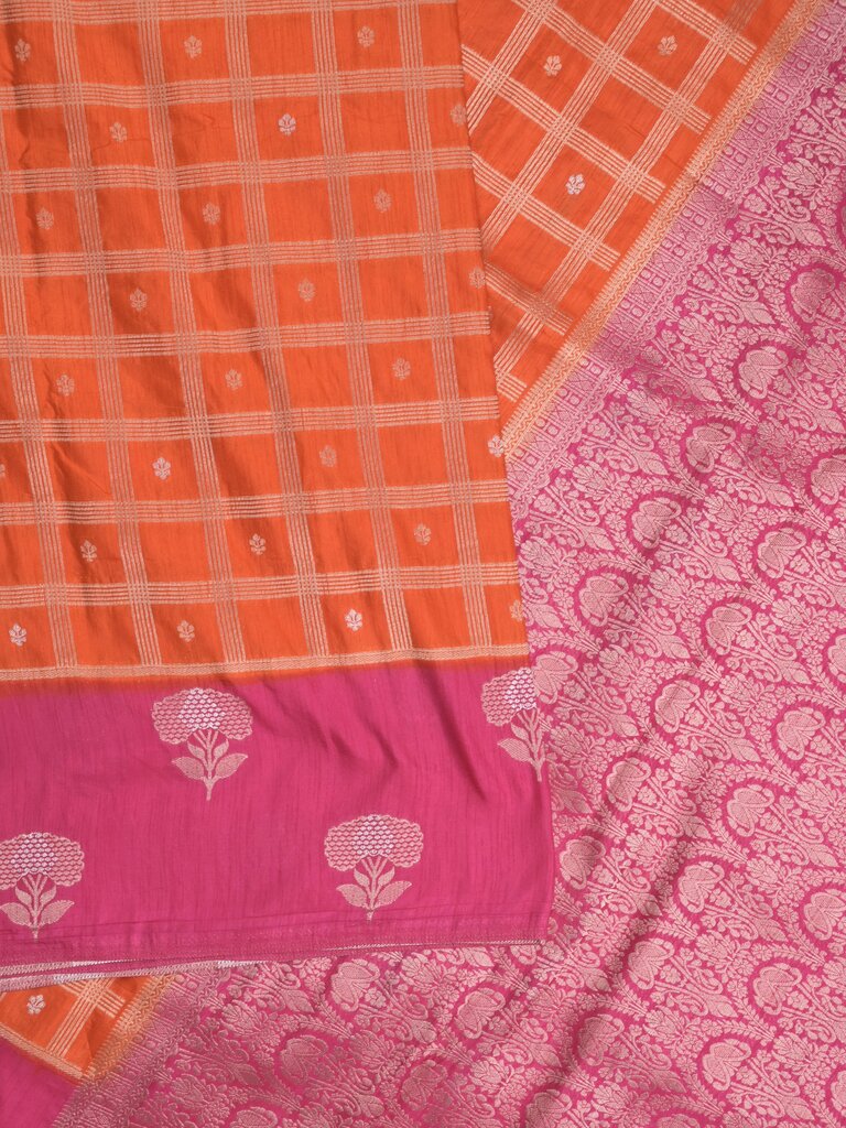 Jute matka fancy saree for women | orange | checks | party wear