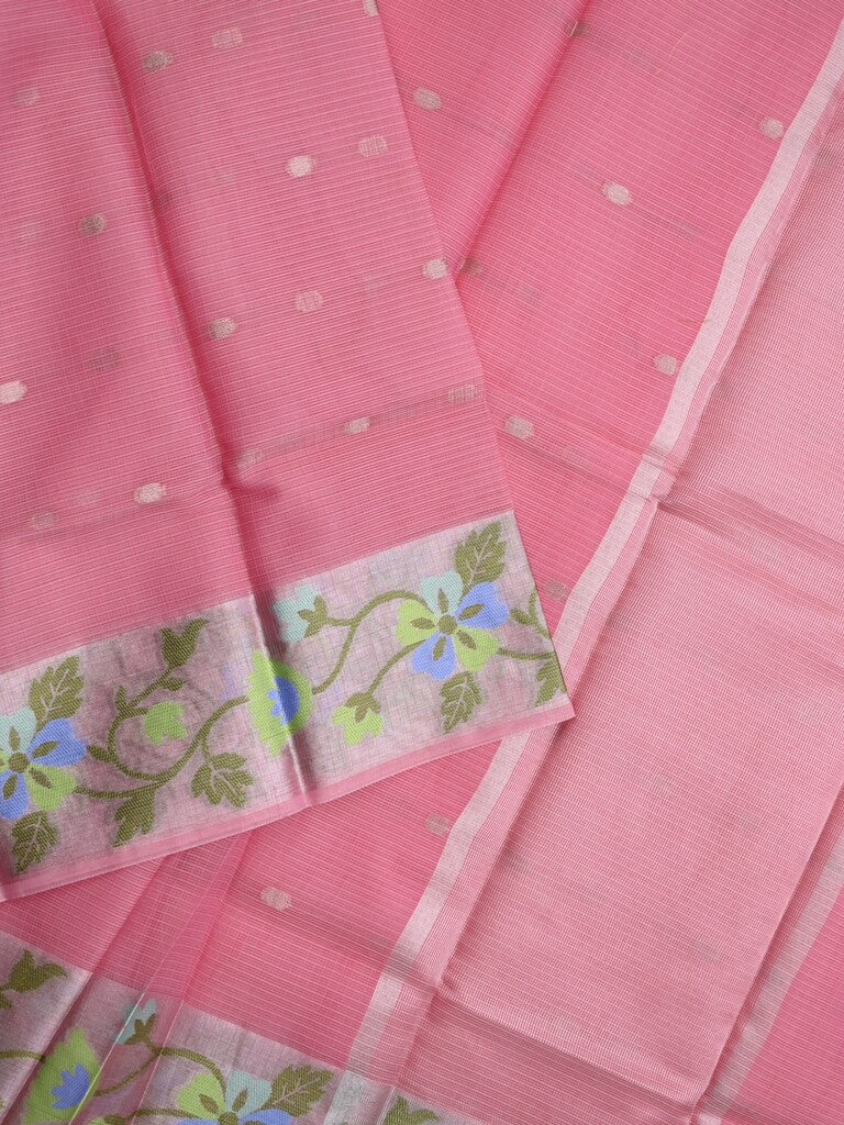 Kota fancy saree pink color allover zari motifs & zari border with self pallu and running blouse