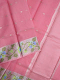 Kota fancy saree pink color allover zari motifs & zari border with self pallu and running blouse