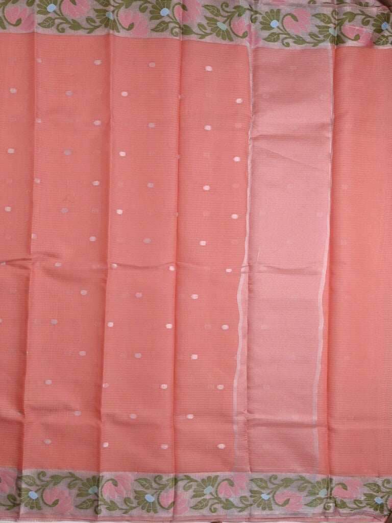 Kota fancy saree peach color allover zari motifs & zari border with self pallu and running blouse