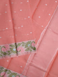 Kota fancy saree peach color allover zari motifs & zari border with self pallu and running blouse