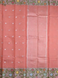 Kota fancy saree peach color allover zari motifs & zari border with self pallu and running blouse