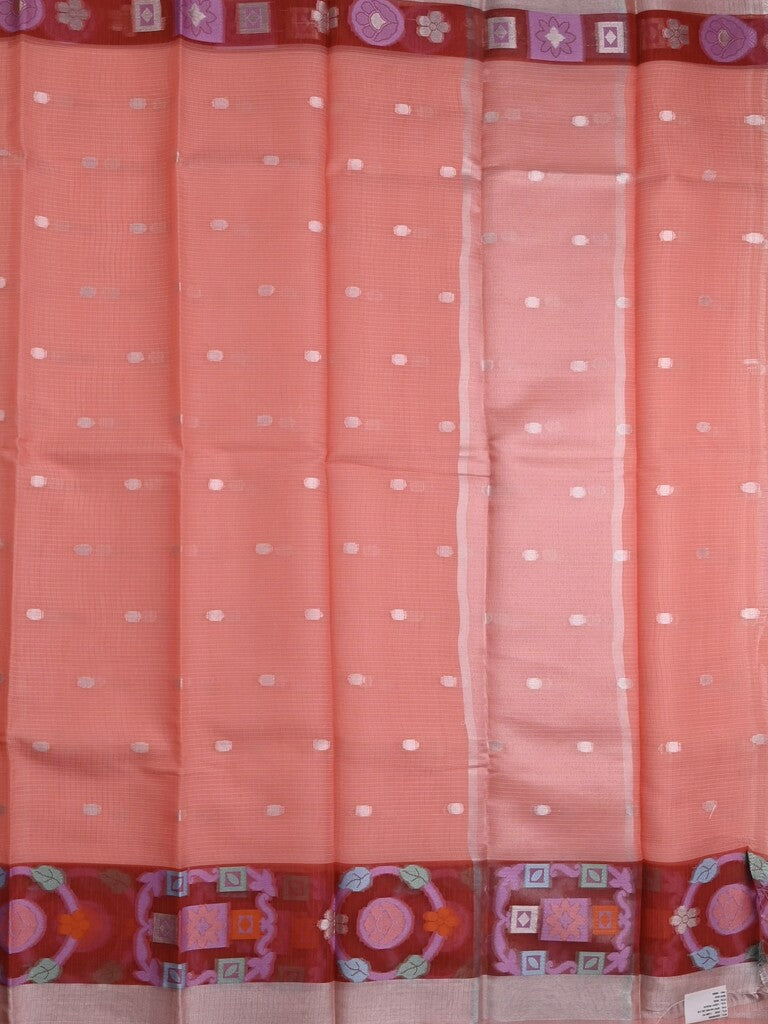 Kota fancy saree peach color allover zari motifs & zari border with self pallu and running blouse