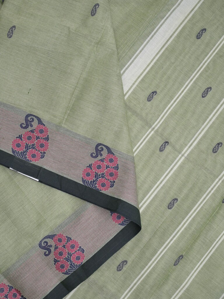 Kanchi cotton saree in light pista green color allover motifs with self pallu and matching blouse