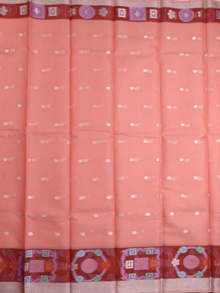 Kota fancy saree peach color allover zari motifs & zari border with self pallu and running blouse