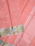 Kota fancy saree peach color allover zari motifs & zari border with self pallu and running blouse